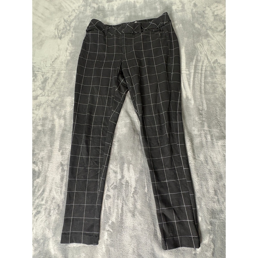 Elle Womens Windowpane Grid Ankle Pants Size 6 Black Slim Stretch Office Wear